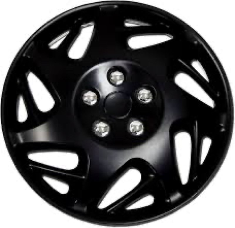 Tuningpros WC-15-2007J-B - Pack of 4 Hubcaps - 15-Inches Style Snap-On (Pop-On) Type Matte Black Whe