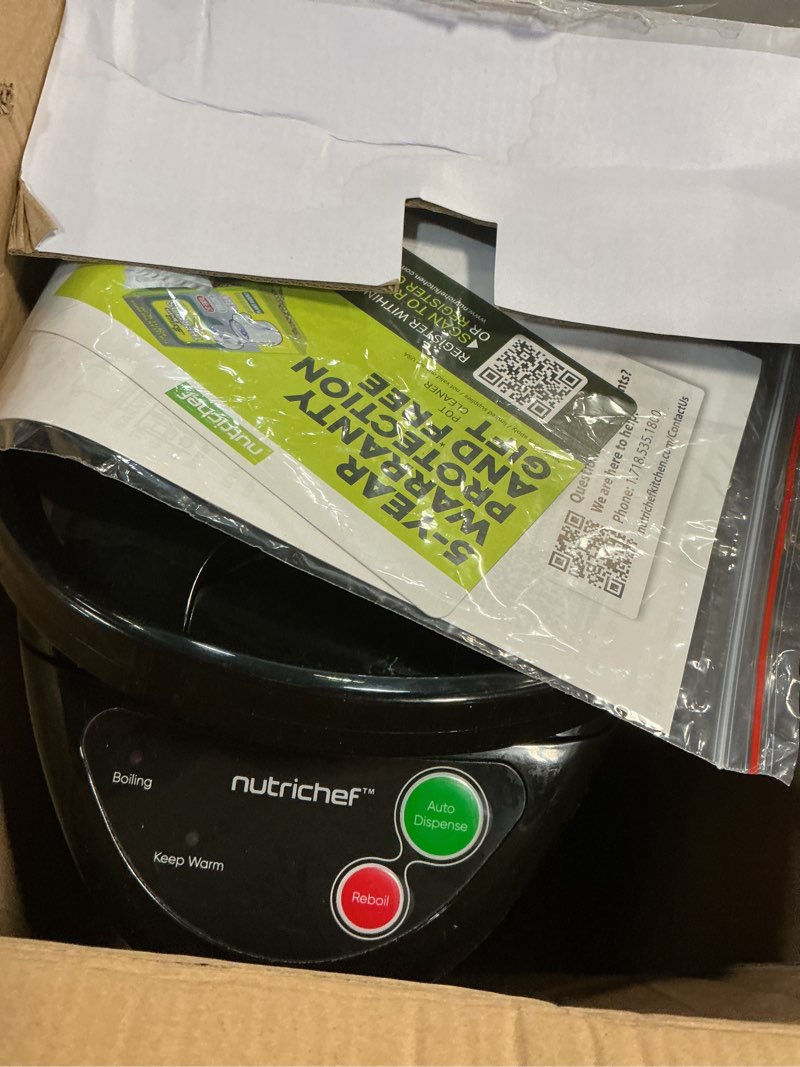 Condition photo showing As Is for NutriChef 5.2 Qt Electric Water Kettle, Portable, Quick Heating, 5 Liter Digital Kettle with 5 Temperature Settings, Safety Lock, Stainless Steel, 3 Dispensing Options, 8.46" x 11.2" x 16.5" 5.3 Quarts