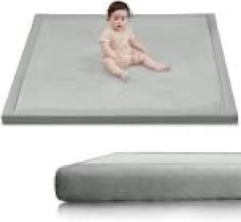 baby play mat for floor playpen, 50x50 foam tummy time mat, padded support soft plush nursery rug for infant kids toddler crawling
