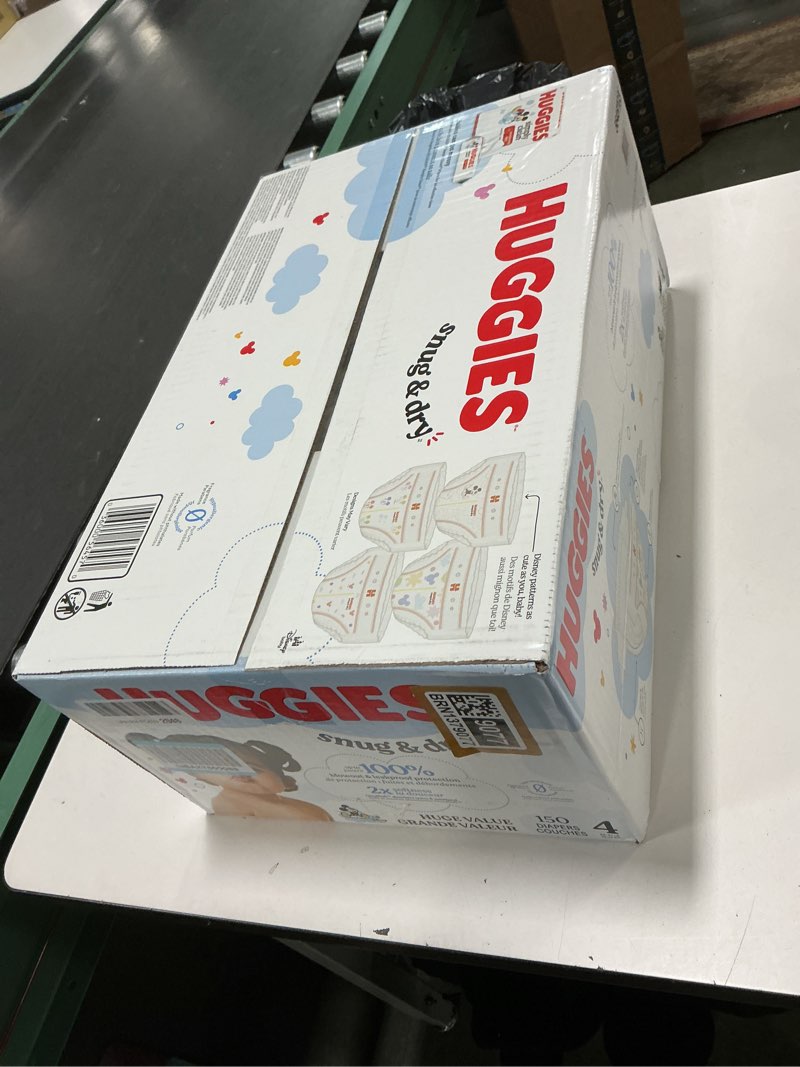 Condition photo showing New/Like New for Huggies Size 4 Diapers, Snug & Dry Baby Diapers, Size 4 (22-37 lbs), 150 Count, Packaging May Vary Size 4 150