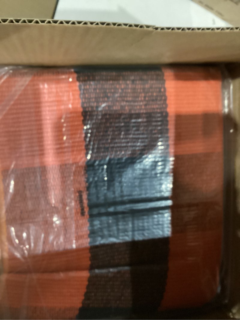 Condition photo showing New/Like New for Cotton Orange and Black Plaid Rug - 4 x 6 Ft, Hand-Woven Indoor/Outdoor Layered Cotton Blend Buffalo Plaid Rug, Washable Front Door Mat, Perfect for Porch, Living Room, Entryway 4' x 6' Orange and Black