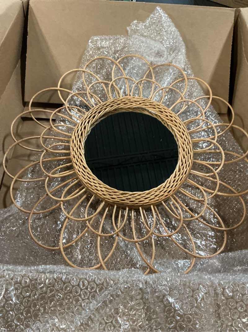 Condition photo showing Good Condition for oypeip 22" large rattan innovative art decoration round makeup mirror dressing bedroom bathroom wall