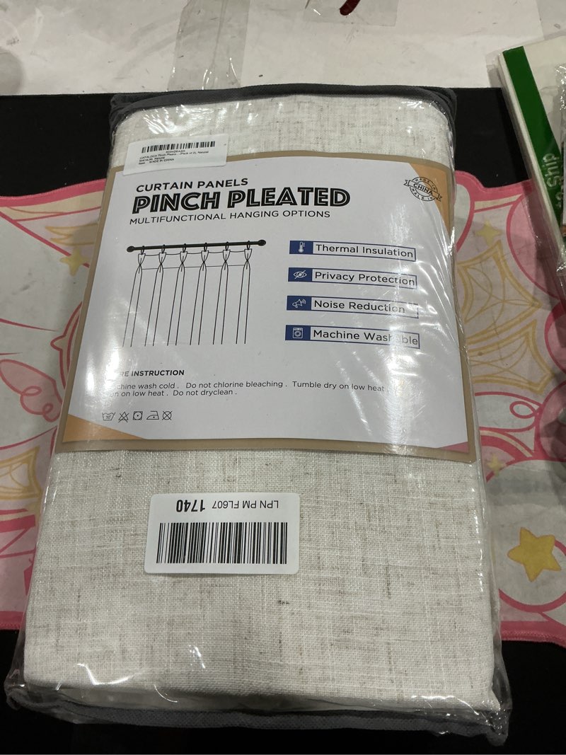 Condition photo showing Good Condition for Pinch Pleated Curtains Blackout, Linen Blackout Curtains 96 inches Long for Bedroom, Thermal Insulated Pinch Pleated Drapes for Living Room, 40" W x 96" L (Pack of 2), Natural Bare | Natural 40"W x 96"L (Pack of 2)