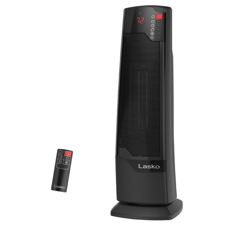 lasko 22\" 1500w oscillating electric ceramic tower space heater with remote, black, ct22835
