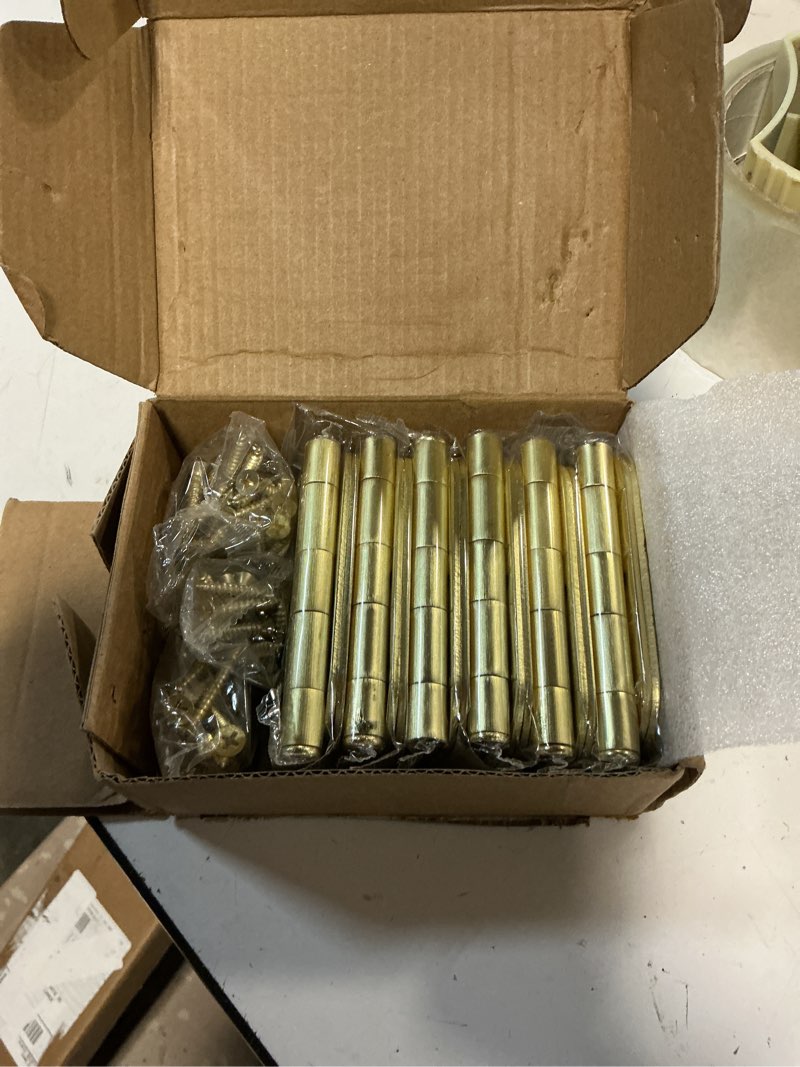 Condition photo showing New/Like New for satin brass door hinges - 12 pack gold door hinges 3.5 inch rounded interior door hinge with 5/8" radius - 3 1/2 inches flat iron brass hinges for residential standard doors satin brass 12 pack
