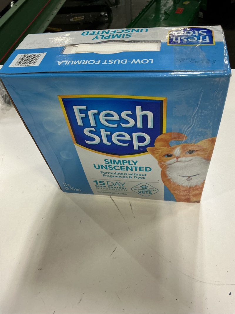 Condition photo showing New/Like New for fresh step simply unscented clumping litter, fresh step unscented cat litter with activated charcoal technology, 14 lb. box unscented 14