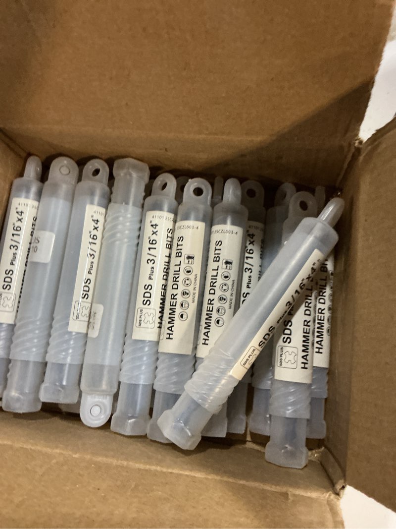 Condition photo showing New/Like New for 24-pack 3/16 inch x 4 inch sds plus rotary hammer drill bits set, carbide tipped for brick, masonry, stone and concrete (3/16" x 2" x 4") 24 3/16"x4"
