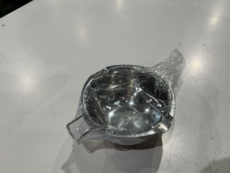 Condition photo showing As Is for stainless steel double boiler pot for melting chocolate, candy and candle making (18/8 steel, 2 cup capacity, 480ml) 480ml silver handle