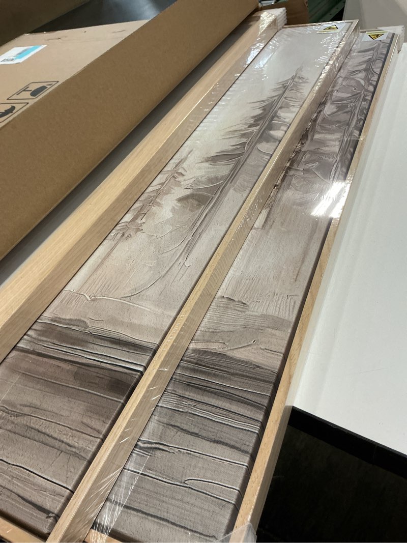 Condition photo showing Good Condition for Framed Neutral Wall Art for Living Room, Large 3 Piece Abstract Pastel Grunge Forest Landscape Tree Canvas Artwork Set, Modern Art Decorative Nordic Painting Picture Prints for Hallway Office 24x36 In 24" W x 36" H x 3Pcs Neutral Forest