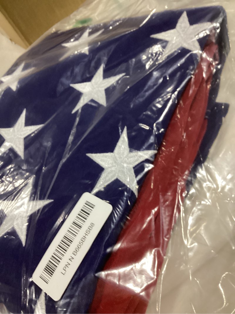 Condition photo showing Good Condition for American Flag for Outside 4x6 FT, Deluxe Heavy Duty Spun Polyster, TearProof and Waterproof Super Tough Series, All Weather High Wind USA US Flag with Embroidered Stars, Sewn Stripes, Brass Grommets 4 by 6 FT