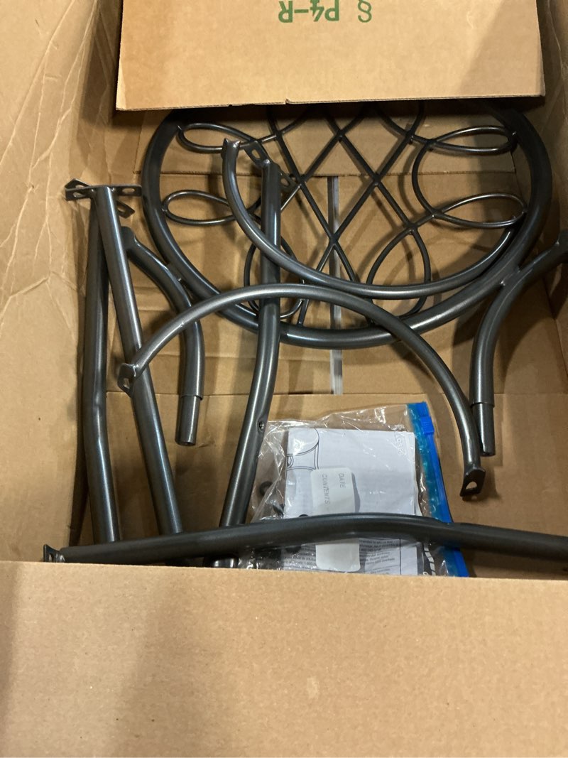 Condition photo showing As Is for Hillsdale O'Malley Vanity Stool with Spiral Pattern Design, Metallic Gray Fabric