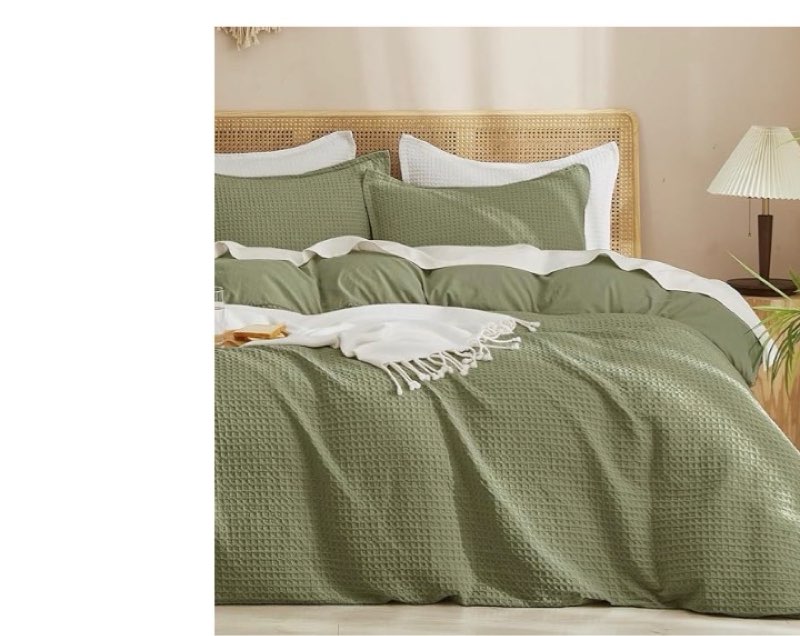 List  PHF Waffle Weave Duvet Cover Set Queen Size, No Snagging Ultra Soft Luxury Textured Breathable Comforter Cover for All Season 3pcs, Durable Bedding Duvet Set with 2 Pillow Shams, 90"x90", Olive Green Click to see full view                      6 VIDEOS PHF Waffle Weave Duvet Cover Set Queen Size, No Snagging Ultra Soft Luxury Textured Breathable Comforter Cover for All Season