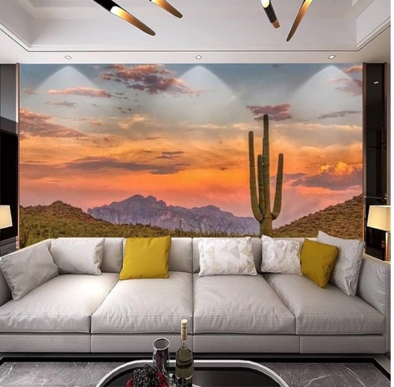 FEWEGRWEFW Modern 3D Sunset in The Sonoran Desert Near Phoenix Arizona Wallpaper Stick and Peel Stic