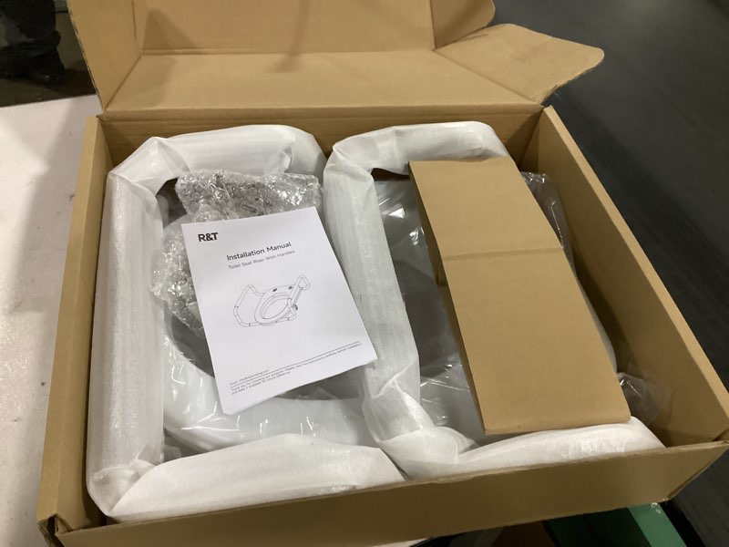 Condition photo showing New/Like New for R&T 2" Toilet Seat Riser with Handles – Comfortable Raised Toilet Seat for Seniors, Fits for Elongated Toilets, Elevated Seat with Soft Grey Padded Arms for Bathroom Gray