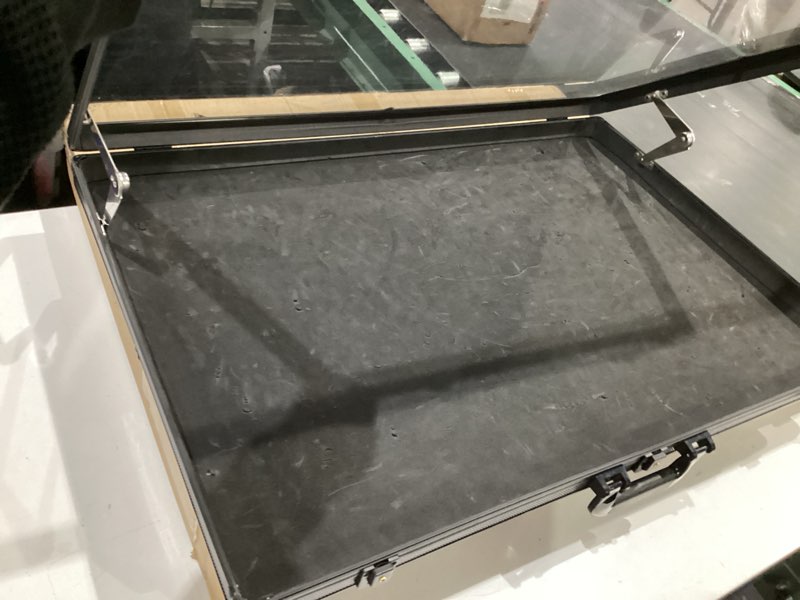 Condition photo showing As Is for portable trade show display case?transparent acrylic display case for cards?card show display case,can store anti-ultraviolet cards for jewelry, trading card, collectibles shows(black, 1 pcs/34 inch) black 1 pcs/34 inch