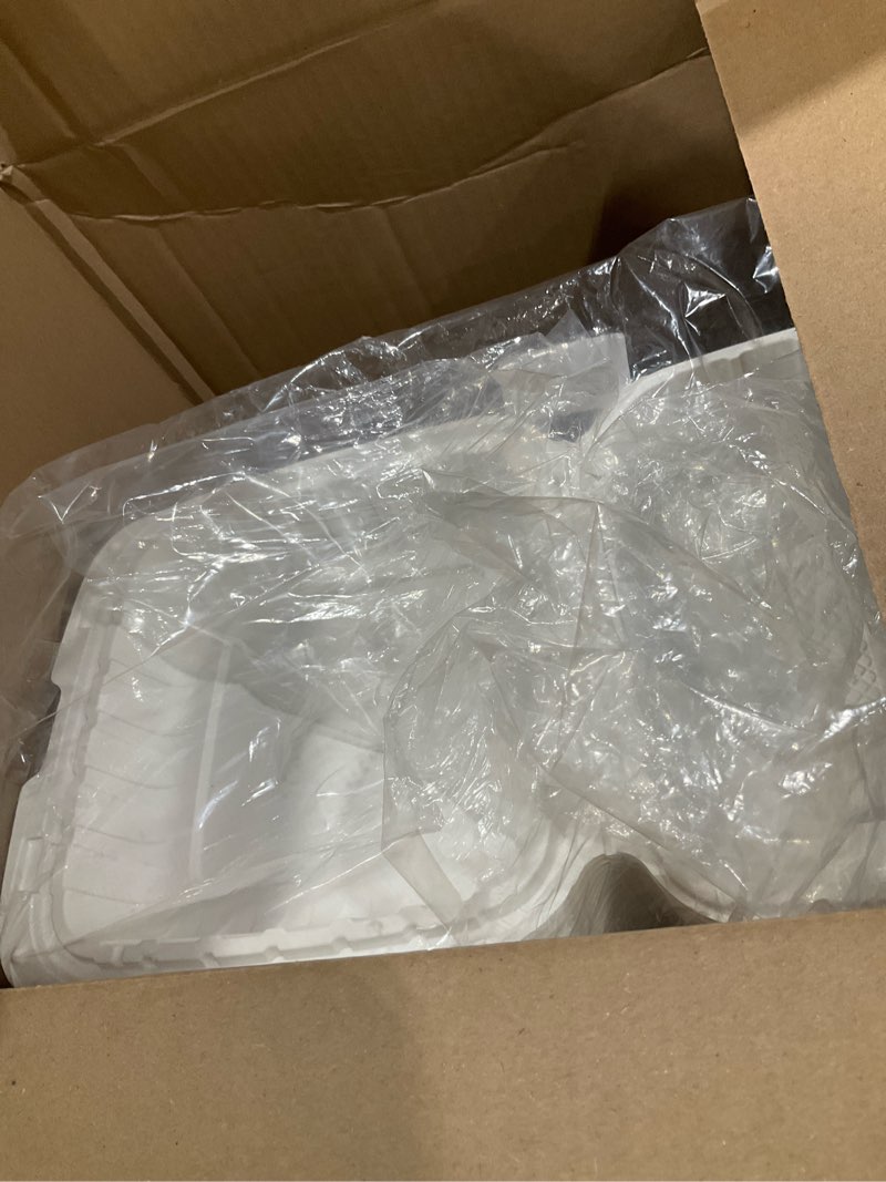 Condition photo showing Good Condition for fuling [8x8-inch, 50 pieces disposable to go box containers, plastic clamshell takeout food trays, microwave safe, cut resistantstable hinged lid, hybrid polypropylene, white square single compartment-white