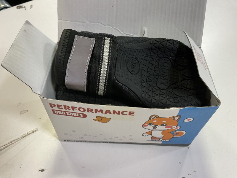 Condition photo showing Good Condition for QUMY Dog Shoes for Large Dogs, Medium Dog Boots & Paw Protectors for Winter Snowy Day, Summer Hot Pavement, Water-Resistant in Rainy Weather, Outdoor Walking, Indoor Hardfloors Skid-Resistant Sole Black Size 8: 3.0''x3.3"(W*L) (Pack of 4)