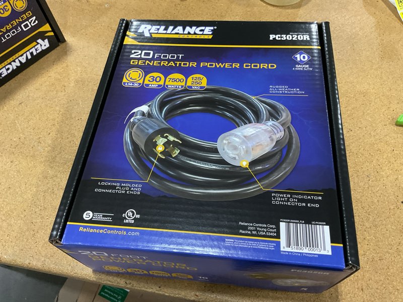 Condition photo showing New/Like New for reliance controls pc3020 pc3020k generator power cord, no size, black