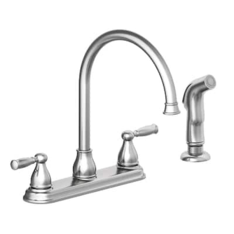 project source brice stainless steel double handle deck-mount kitchen faucet (includes deck plate) (includes side sprayer)