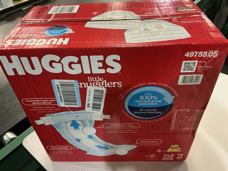 Condition photo showing New/Like New for huggies size 2 diapers, little snugglers baby diapers, size 2 (12-18 lbs), 148 count, packaging may vary size 2 148