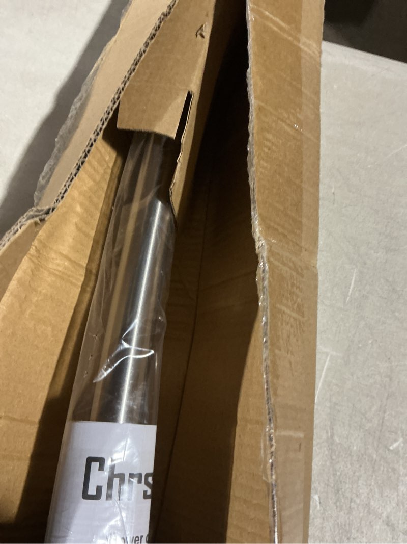 Condition photo showing Good Condition for adjustable curved shower rod, 42-72 inches extra wide shower curtain rod, rust proof, premium stainless steel, curved shower curtain rod for bathroom, need to drill, silver nickel 42-72 inches