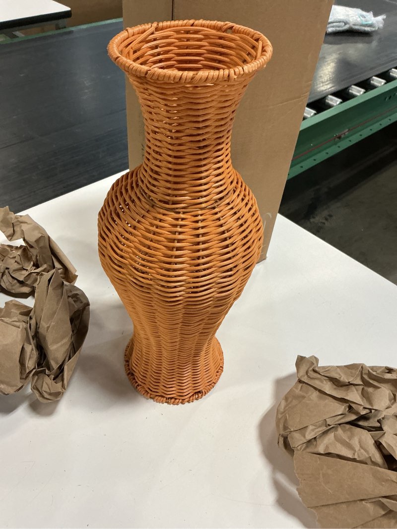 Condition photo showing Good Condition for imitation rattan floor vase decorative woven flower vase for home office modern design lightweight easy to clean for floral arrangements dried flowers