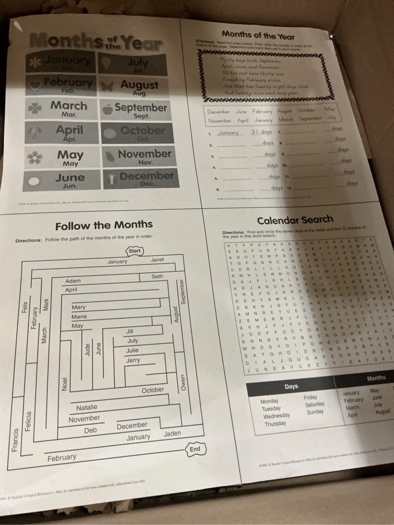 Condition photo showing Good Condition for teacher created resources colorful months of the year chart, 17\" x 22\"