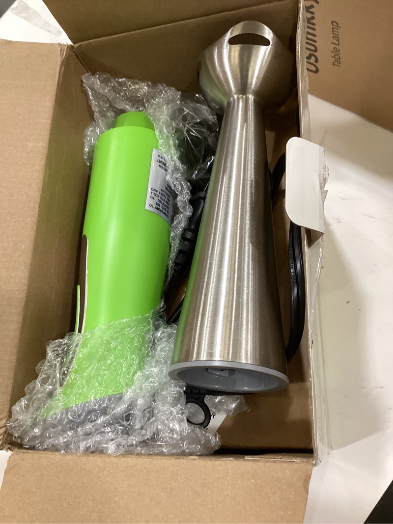 Condition photo showing As Is for immersion hand blender, utalent 5-in-1 8-speed stick blender with 500ml food grinder, bpa-free, 600ml container,milk frother,egg whisk,puree infant food, smoothies, sauces and soups - green