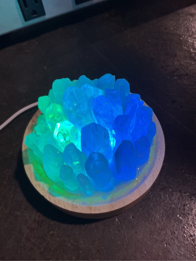 Condition photo showing Good Condition for healing crystals lamp with wooden light base, clear quartz night lamp, natural healing crystal atmosphere lamp, 8 colours dimming mode bedroom lamp suitable night light for office home christmas decor clear 4.53"d x 4.53"w x 3.54"h