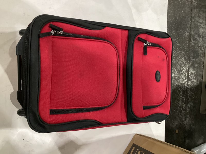 Condition photo showing Good Condition for (small stain marks)  u.s. traveler lightweight softside suitcase, rolling 20\\\\\\\\\\\\\\\" carry on luggage, red, 2 wheel-2 piece