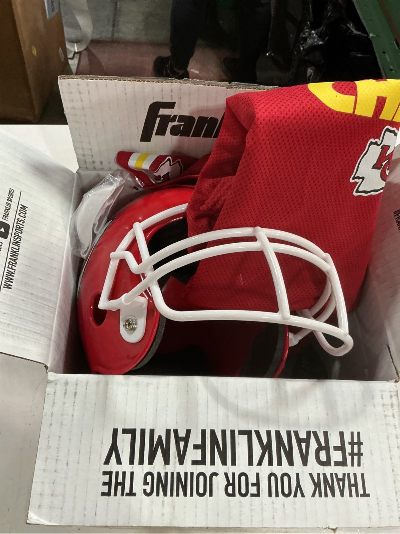 Condition photo showing New/Like New for Franklin Sports NFL Kids Helmet + Jersey Sets - Youth NFL Team Uniform Sets - Costume Set - Helmet, Jersey + Chinstrap-Medium Kansas City Chiefs