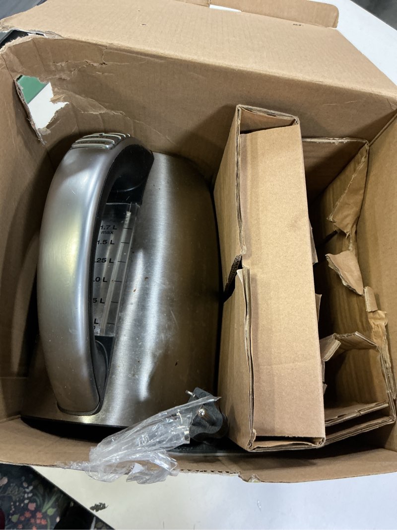 Condition photo showing As Is for Cuisinart PerfecTemp 1.7-Liter Electric Kettle, Cordless Electric Tea Kettle, 1500W for Fast Heat-Up, 6 Preset Temperatures, 30-Minute Keep Warm, Stay Cool Nonslip Handle, CPK-17P1 Stainless Steel PerfecTemp