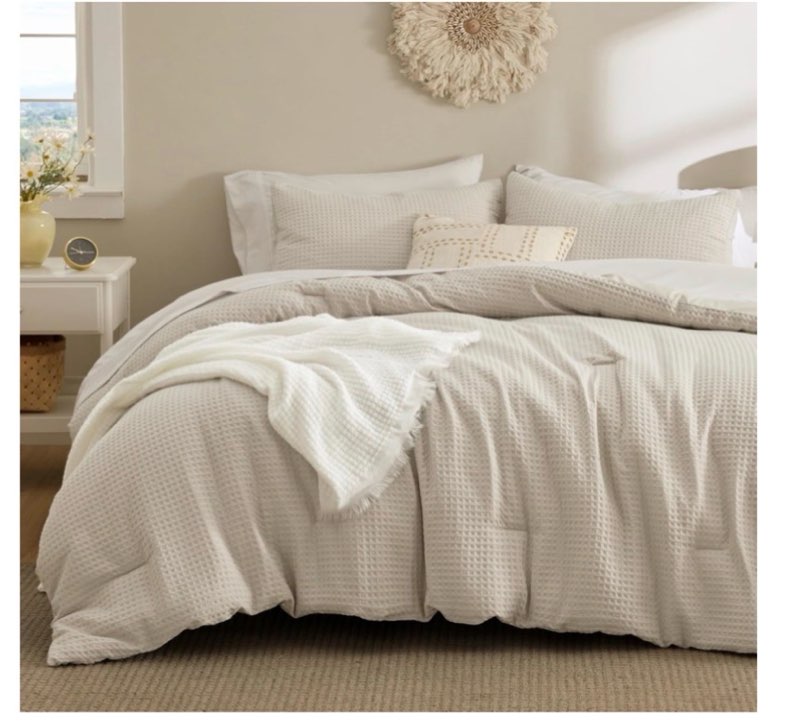 bedsure oversized queen comforter set beige - bed in a bag bedding set 7 pieces, gentlesoft™ pintuck