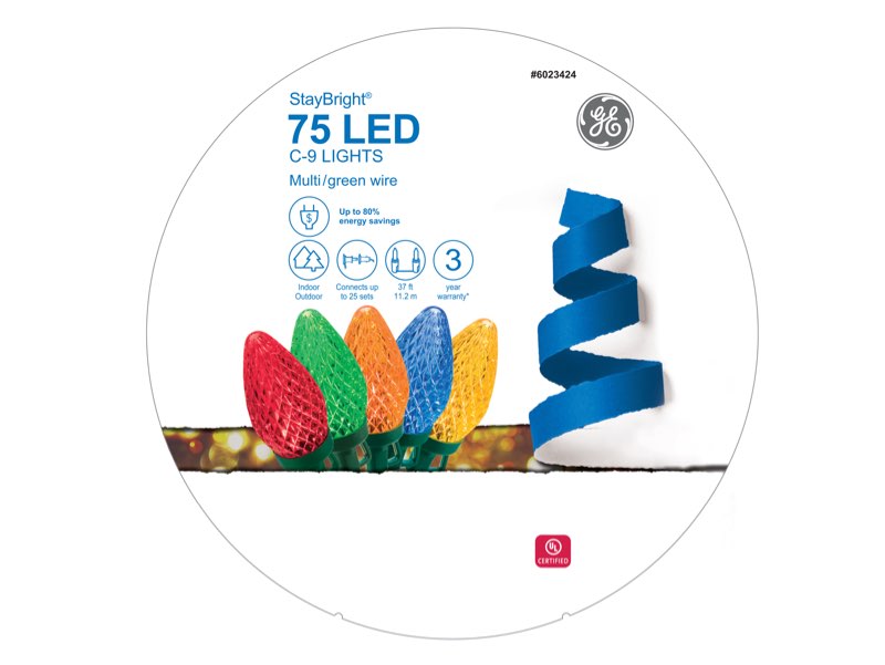 91155 - GE StayBright® LED C-9 Lights, 75ct, Multi