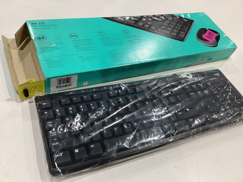 Condition photo showing As Is for logitech mk270 wireless keyboard and mouse combo for windows, 2.4 ghz wireless, compact mouse, 8 multimedia and shortcut keys, 2-year battery life, for pc, laptop - black