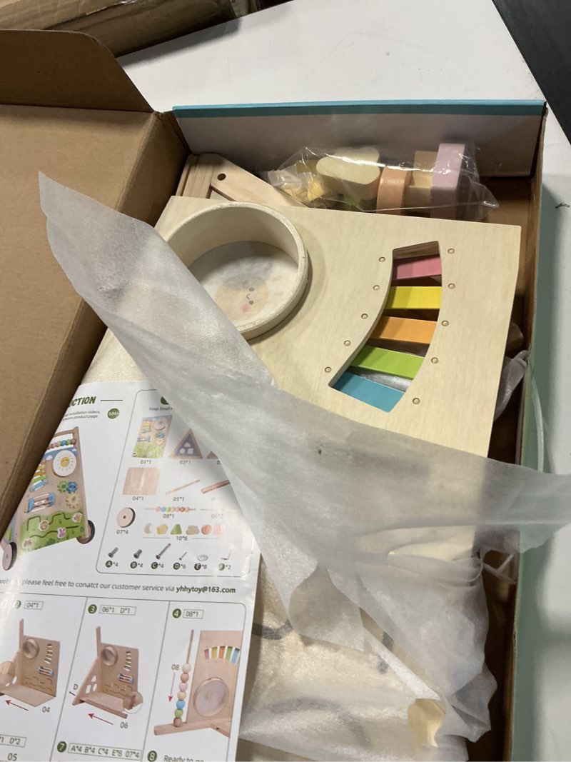 Condition photo showing Good Condition for Wooden Baby Walker with Wheels, Montessori Baby Push Walker for Babies 6-12 Months, Baby Activity Center Walking Toy for 1 Year Old Learning to Walk Toddler Girls Boys