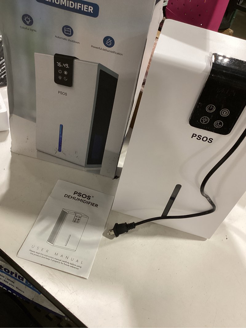 Condition photo showing New/Like New for psos dehumidifier, dehumidifiers for home, 98 oz water tank, (1000 sq.ft) quiet dehumidifier for basement bathroom bedroom with humidity display, auto shut off, relaxing 7 color ambient light(white)