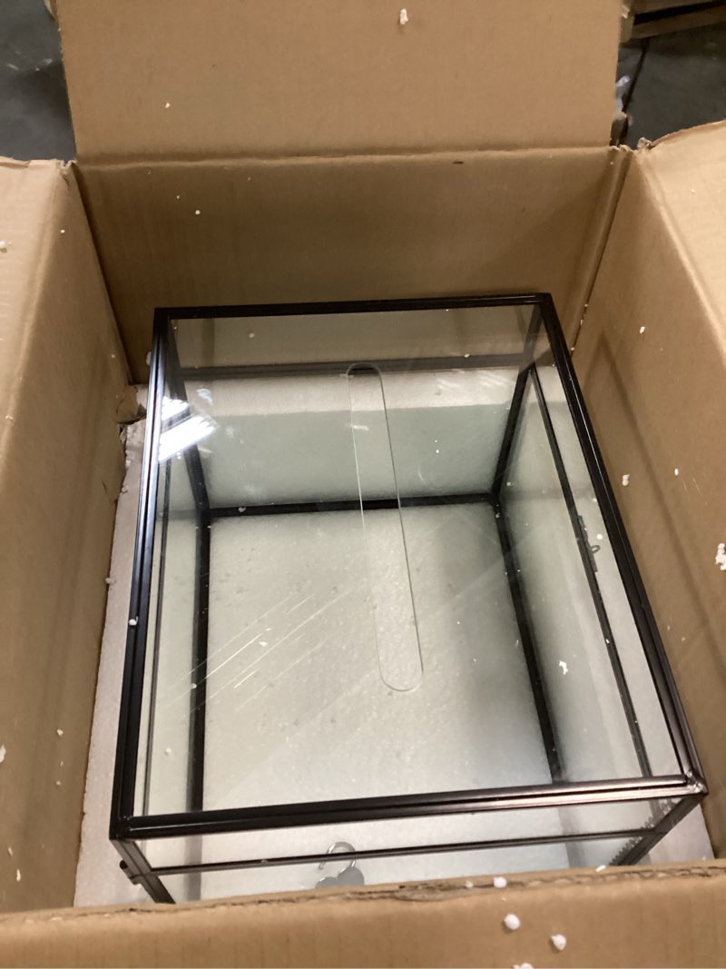 Condition photo showing Good Condition for NCYP Large Wedding Glass Cards Box with Slot and Lock for Reception, 12 x 9.4 x 8.4 Inches - Keepsake Card, Envelope Holder, Birthdays Party Decor, Centerpiece, Black (Glass Box Only) 12x9.4x8.4inches Black