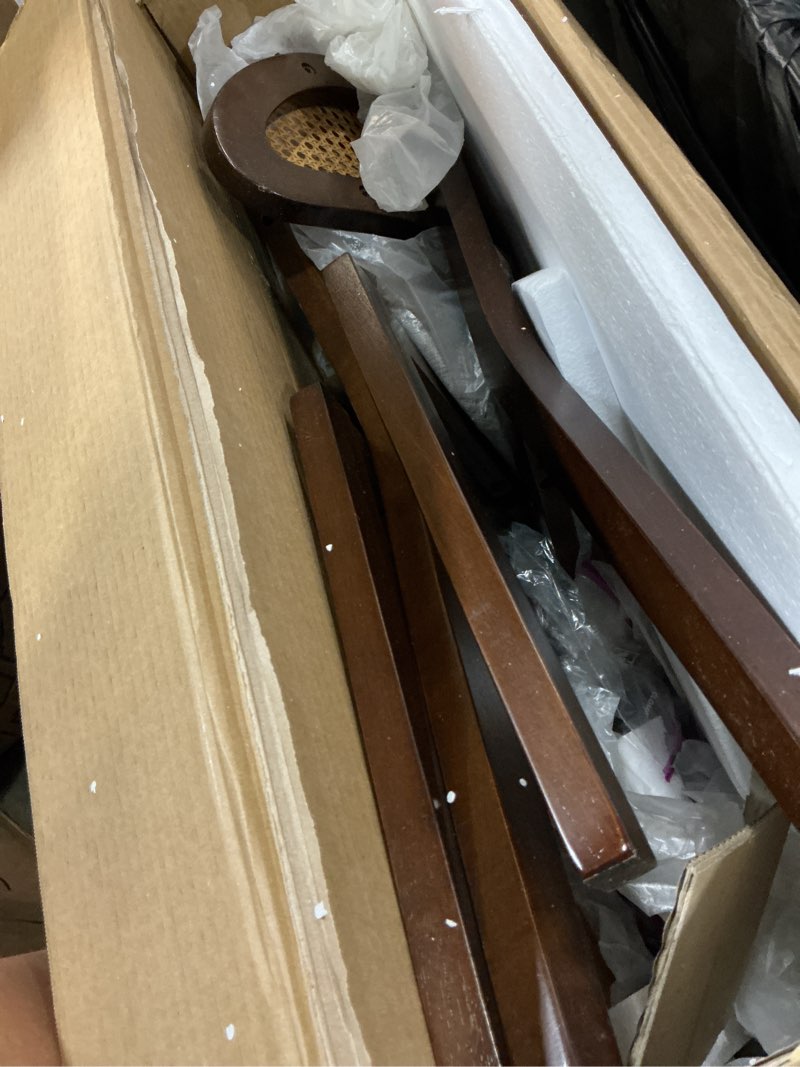 Condition photo showing As Is for baxton studio dannell mid-century fabric dining chair, grey/walnut brown/light brown, 2/set