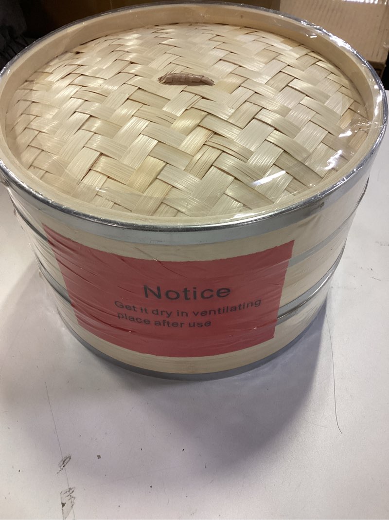 Condition photo showing Good Condition for Juvale 2-Tier Steamer Pot Insert with Steel Rings - 10" x 6.5", Beige - Bamboo & Steel Stackable Basket for Rice & Dumpling Steamer for Vegetables