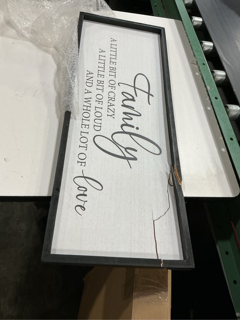 Condition photo showing As Is for foutcheou family a little bit of crazy wall decor sign 32"×12" large family signs for living room hanging wall art (black) family a little bit of crazy (black) 32"l x 12"w family a little bit of crazy
