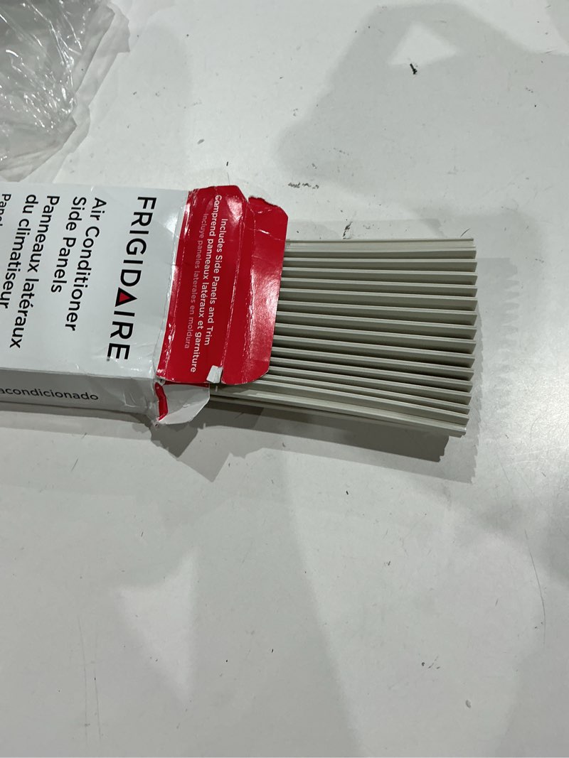 Condition photo showing As Is for incomplete frigidaire 18ffracp01 air conditioner side panels, adjustable (expands 7-21\"), 1 count, off-white 1 count (pack of 1)