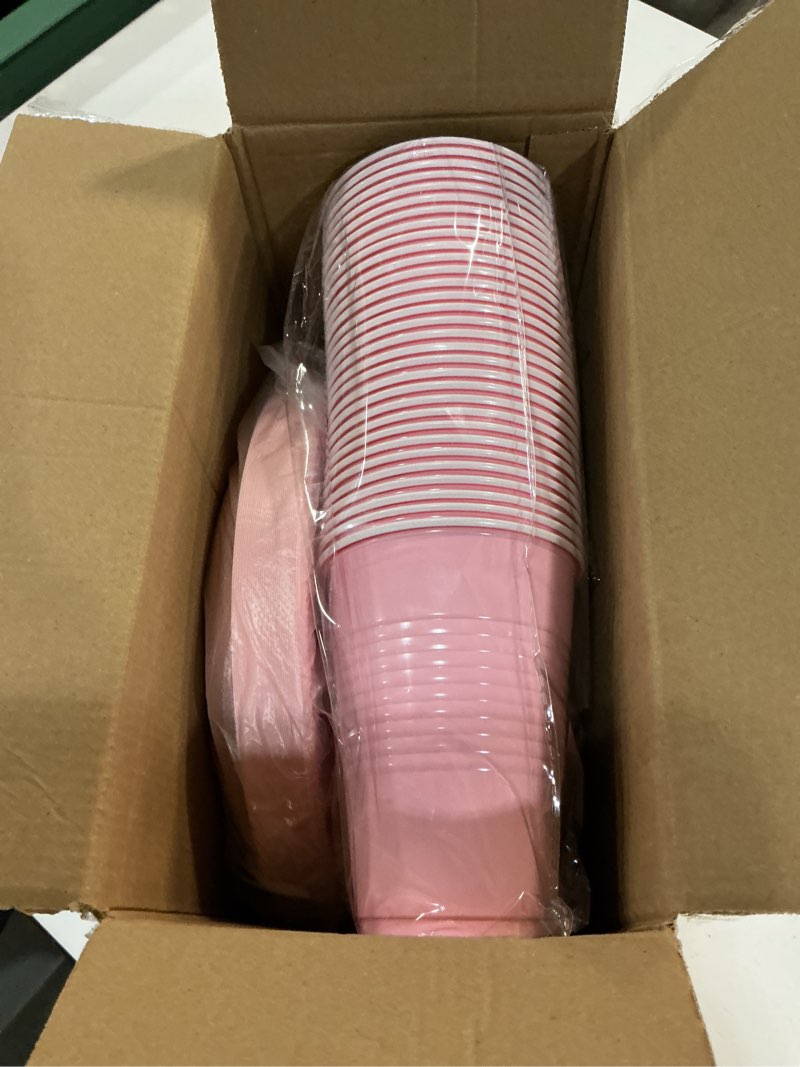 Condition photo showing New/Like New for wellife 210 pcs pink plastic plates for 30 guests - disposable dinnerware set including dinner plates, dessert plates, 12oz cups, cutlery & napkins, pink party plates