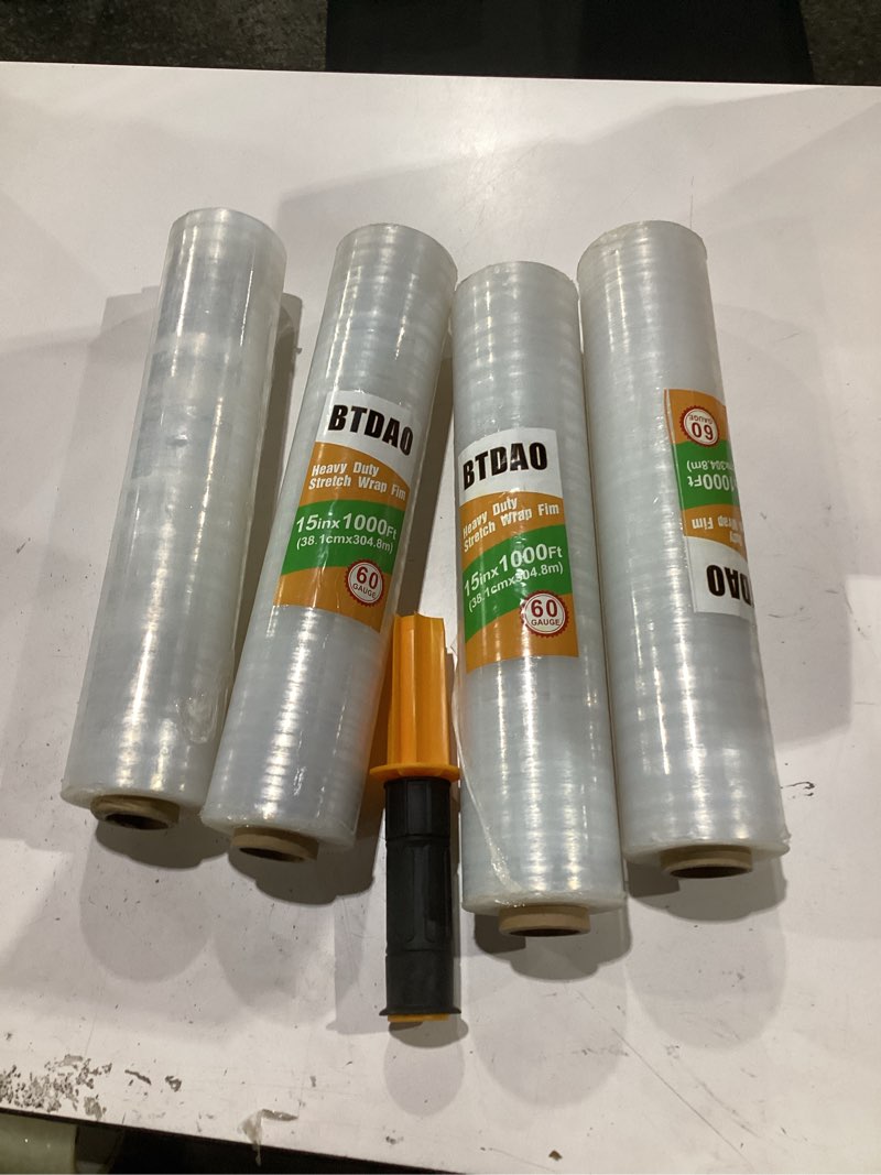 Condition photo showing As Is for 4 rolls stretch wrap 15"x1000 feet stretch film shrink wrap packing moving suppliers for shipping moving suppliers packing pallet wrapping surface protection 60 gauge (4 rolls)