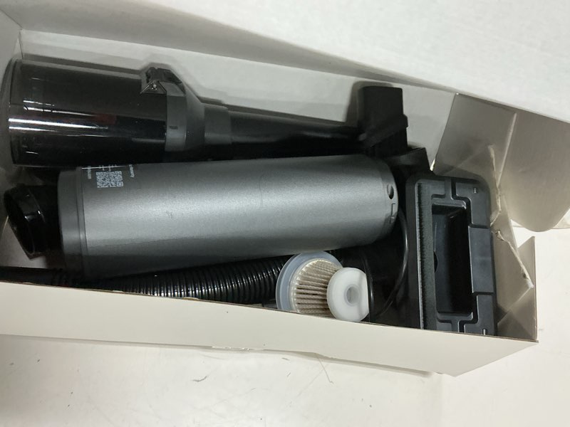 Condition photo showing As Is for car vacuum portable cordless handheld vacuum cleaner 4-in-1 mini cordless vacuum with 2 suction modes and 16800pa suction power blowing & inflating 2 modes handheld vacuum for car, desk, keyboards black