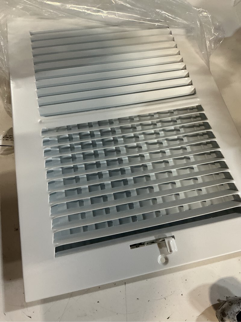 Condition photo showing Good Condition for 12 x 8 inch [duct opening] air vent covers for wall or ceiling - high airflow 2 way steel ventilation - adjustable wall/ceiling register, 13-3/4 inch x 9-3/4 inch [overall dimensions] 12"w x 8"h [duct opening]