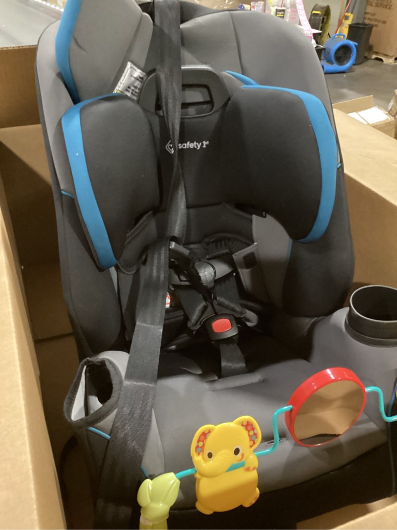 Condition photo showing As Is for safety 1st ellaris 3-in-1 convertible car seat, slim fit design, rear & forward-facing, 5-position headrest, 3-across fit, travel-friendly with machine-washable seat pad, london blue