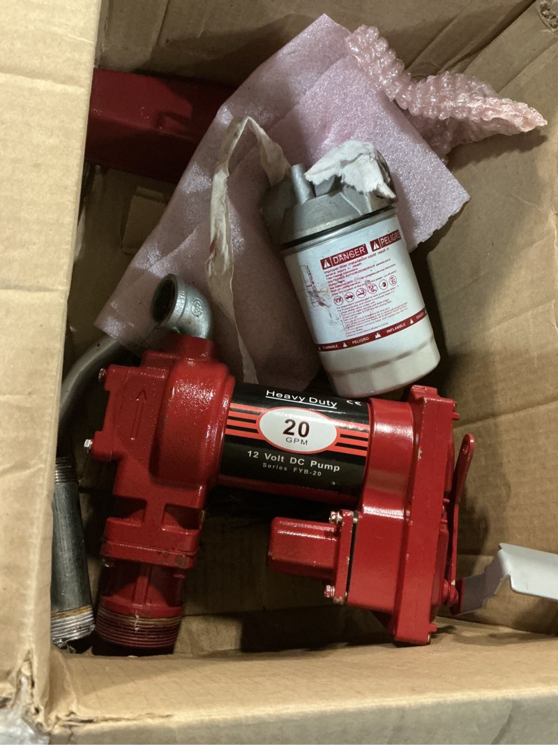 Condition photo showing As Is for 20 gpm 12 volt fuel transfer pump high flow dc transfer pump cast iron heavy duty transfer pump for gasoline diesel kerosene ethanol methanol blends biodiesel, w/discharge hose & manual nozzle vahaha 20gpm red with nozzle kit