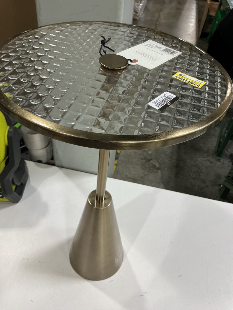Condition photo showing Good Condition for round accent side table glass/brass - hearth & hand™ with magnolia
