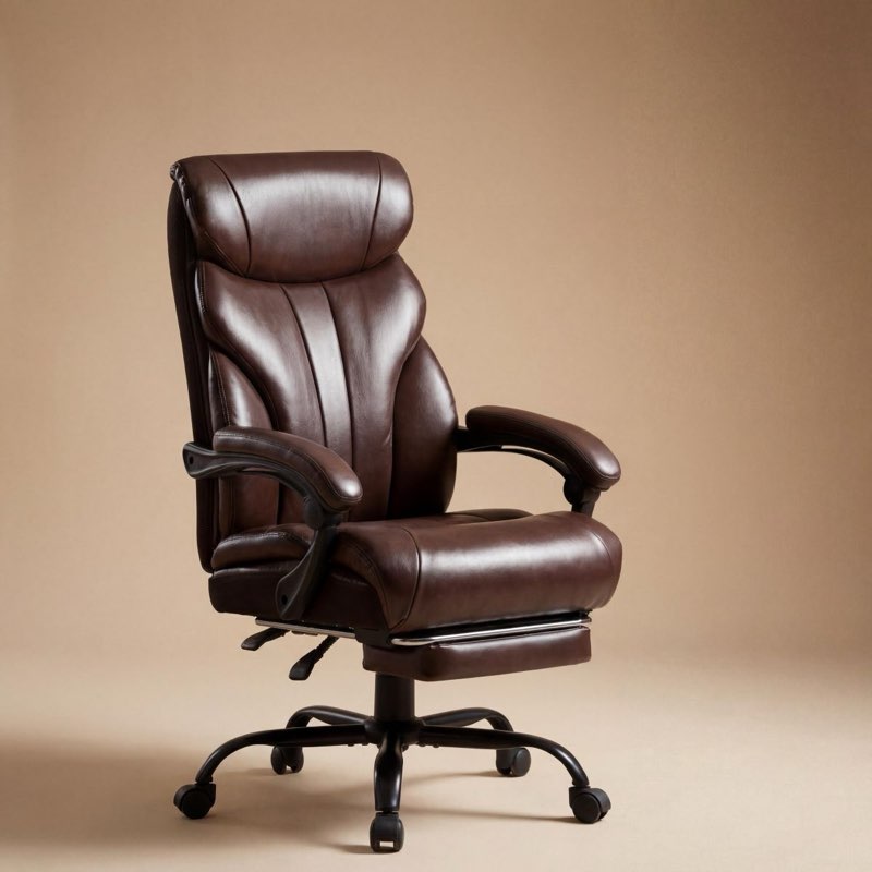Condition photo showing Good Condition for big and tall office chair, 500 lb capacity, reclining executive chair with footrest, ergonomic leather desk chair, coffee
